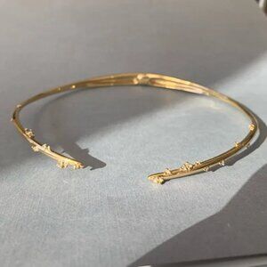 New Alexis Bittar Satellite Swarovski Crystal 10K Gold Spike Collar Necklace